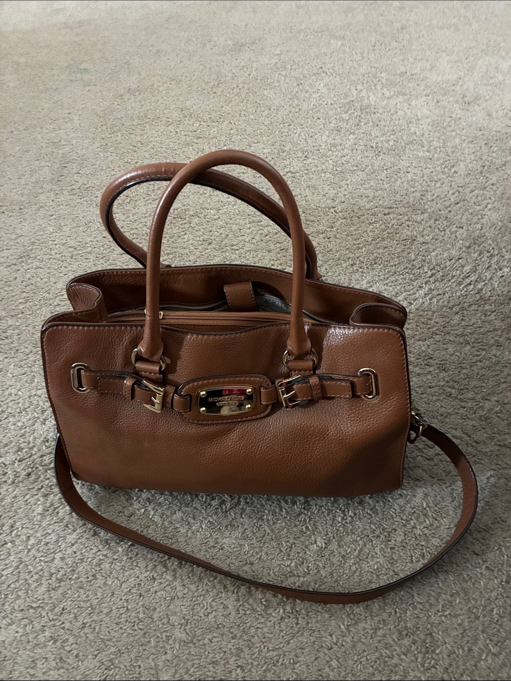 Michael Kors Cognac Pebbled Leather Satchel with Gold Hardware(Vintage)